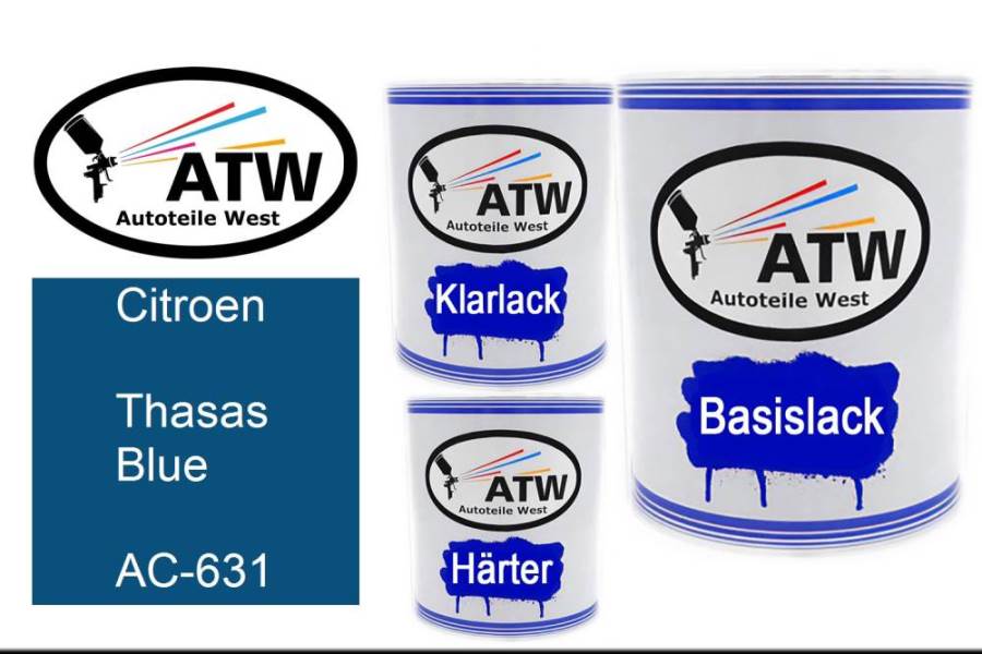 Citroen, Thasas Blue, AC-631: 1L Lackdose + 1L Klarlack + 500ml Härter - Set, von ATW Autoteile West.